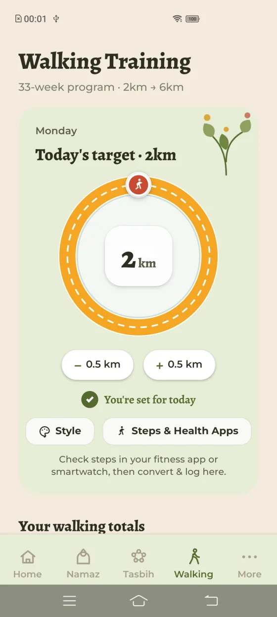 Walking plan from 2 km to 6 km